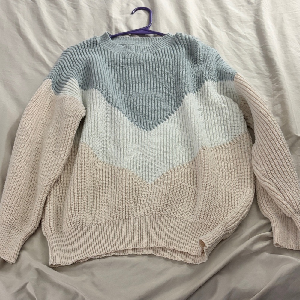 Colorblock Knit Sweater - Cream, Gray, White